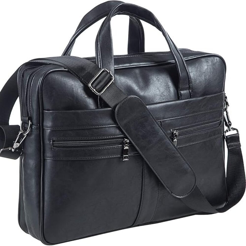 Seyfocnia Men's Leather Messenger Bag, Laptop Briefcase Business Satchel Compute